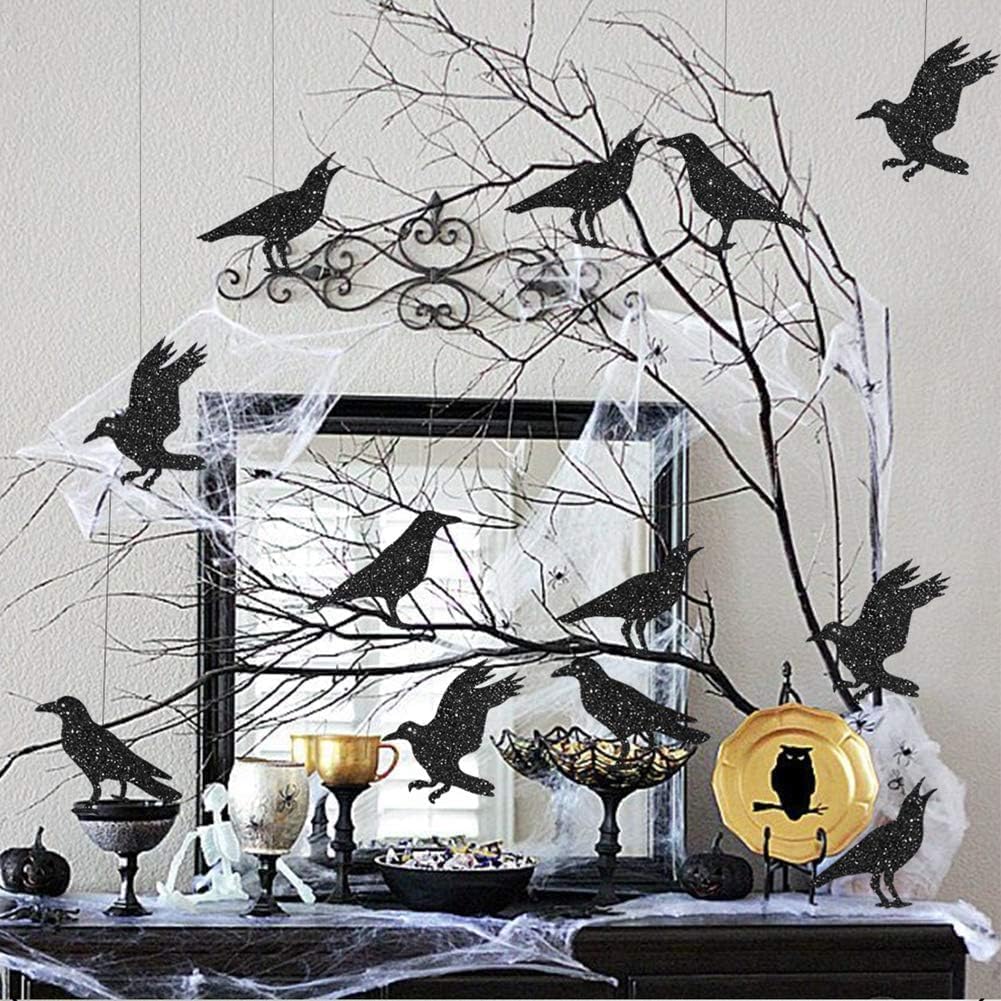 Summerween Glitter Black Crow Decorations