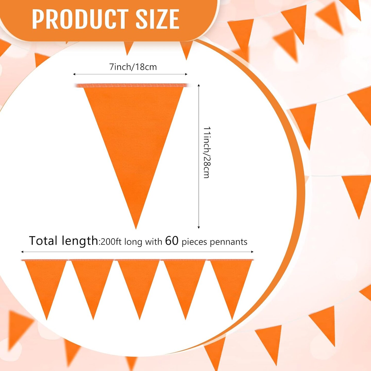 200 Feet Solid Pennant Banners Flags String Triangle Hanging (Orange)