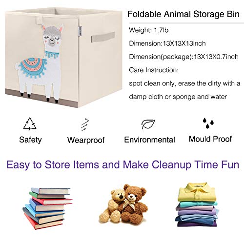 Foldable Animal Cube Storage Bins Fabric Toy Box/Chest/Organizer for Kids Nursery, 13 inch (Llama)