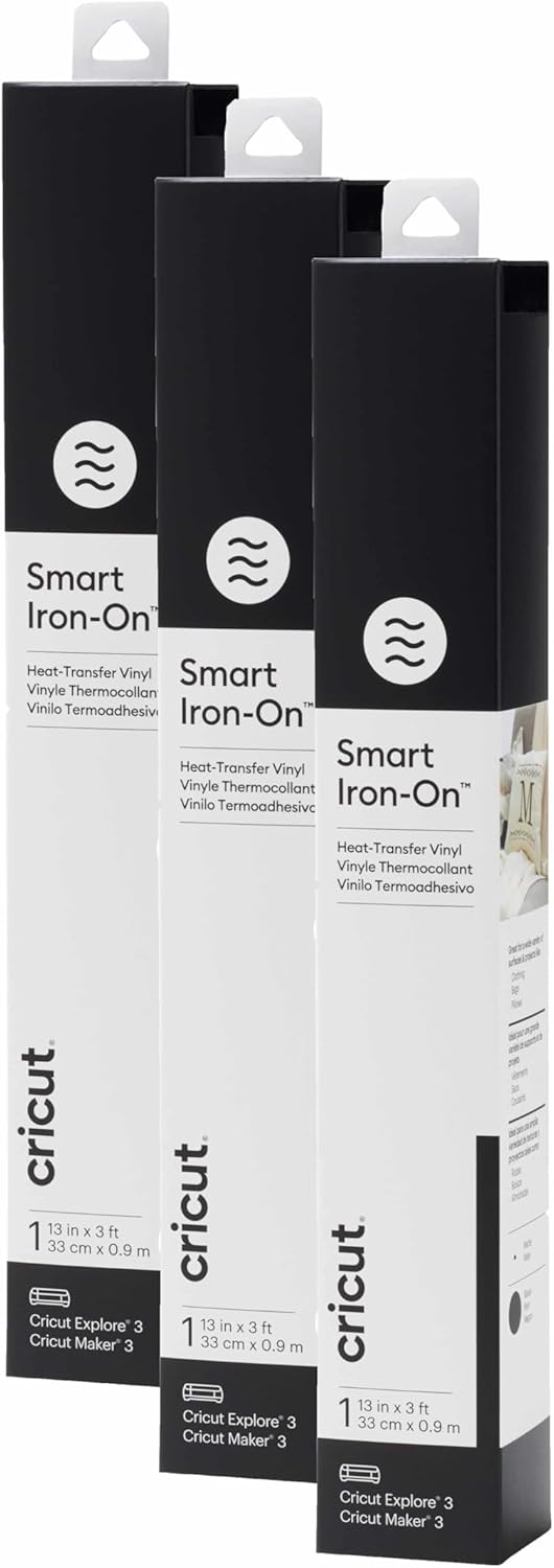 Smart Iron On, Black, 3-Pack of 3ft Rolls (13"x36") Heat Transfer Vinyl-12ft