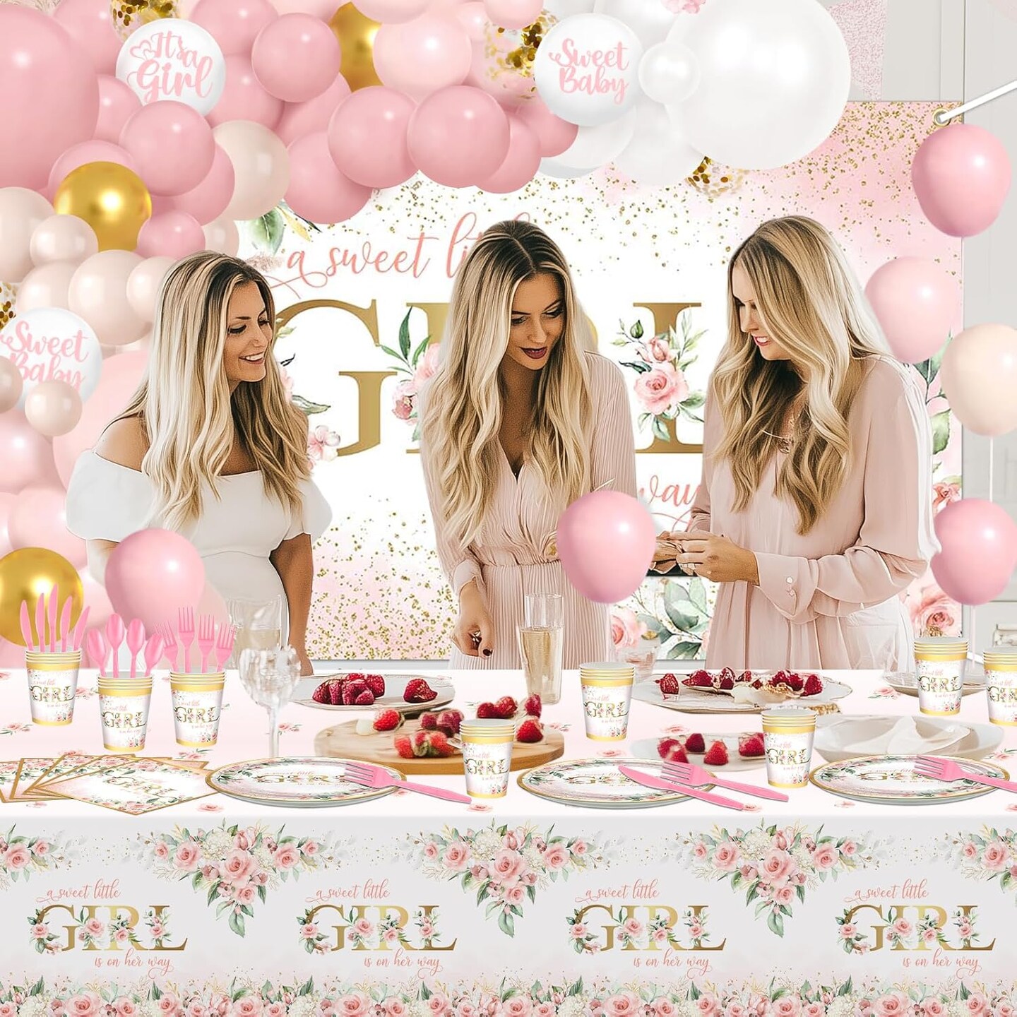 Baby Shower Decorations for Girl 278 Pcs Pink Floral (Rose Gold)