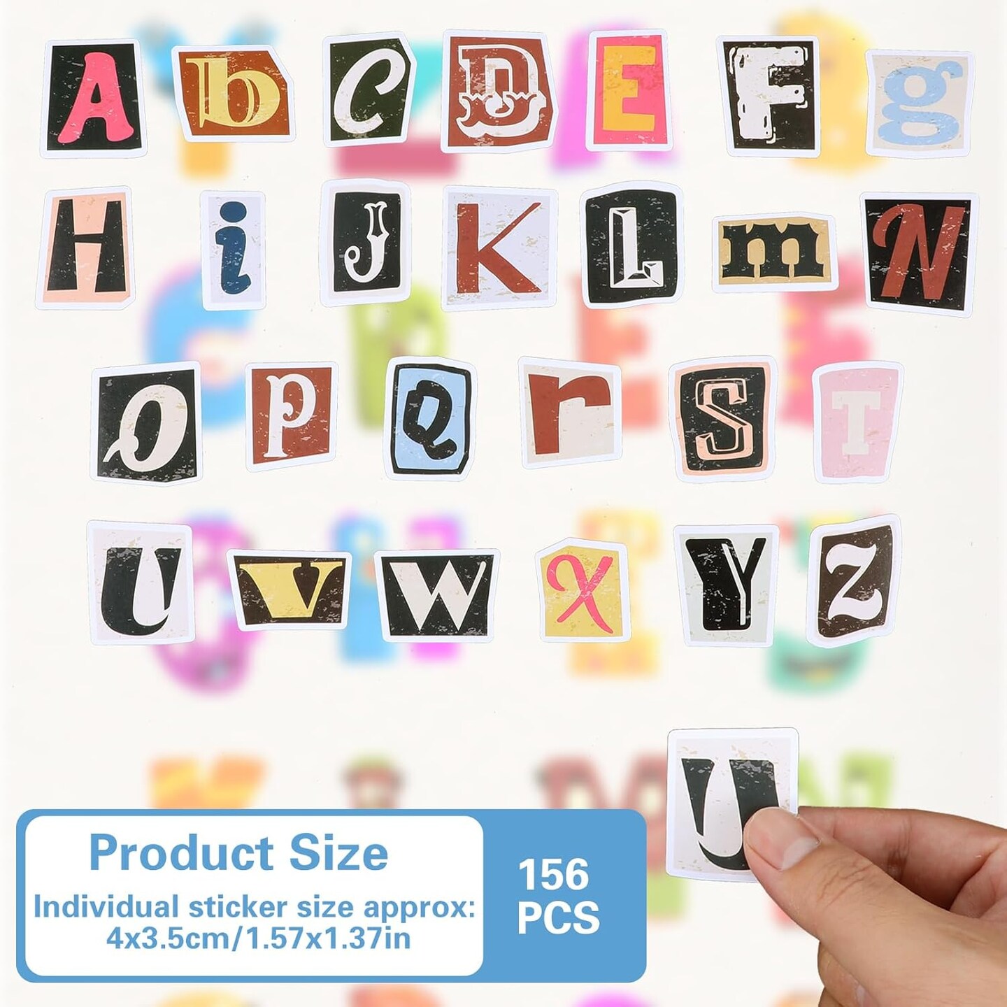 156Pcs Retro Alphabet Stickers, Vintage Scrapbook Decals Multicolor Letter Sticker