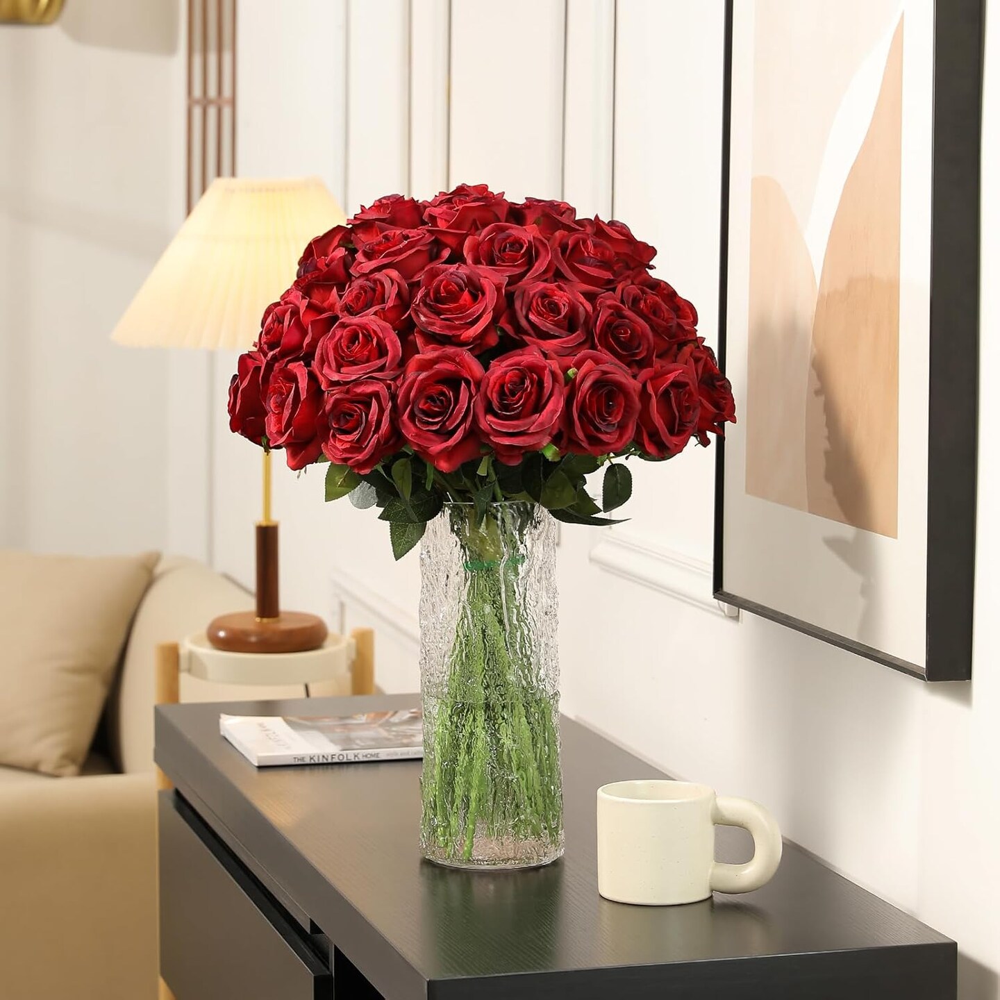 Realistic Fake Flowers Bulk Long Stem Silk Faux Roses Bouquet for Wedding