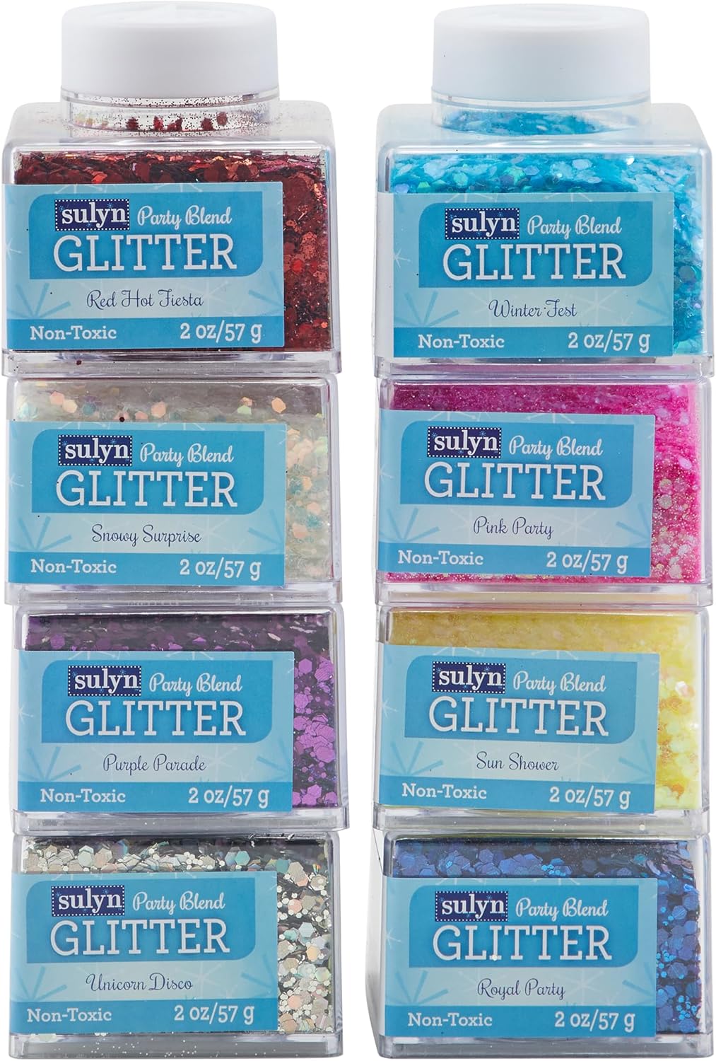 Chunky Craft Glitter Party Blend Bundle – Jumbo Confetti for Crafts, Pink, White, Silver & Blue, 8 Pack