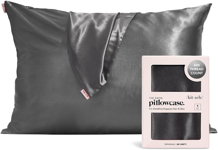 Satin Pillowcase with Zipper for Hair &#x26; Skin, Softer Than Silk Pillow Cases Queen, Wrinkle-Free, Smooth and Cooling Satin Pillow Covers, Standard Size 19&#x22;x26&#x22; - Charcoal