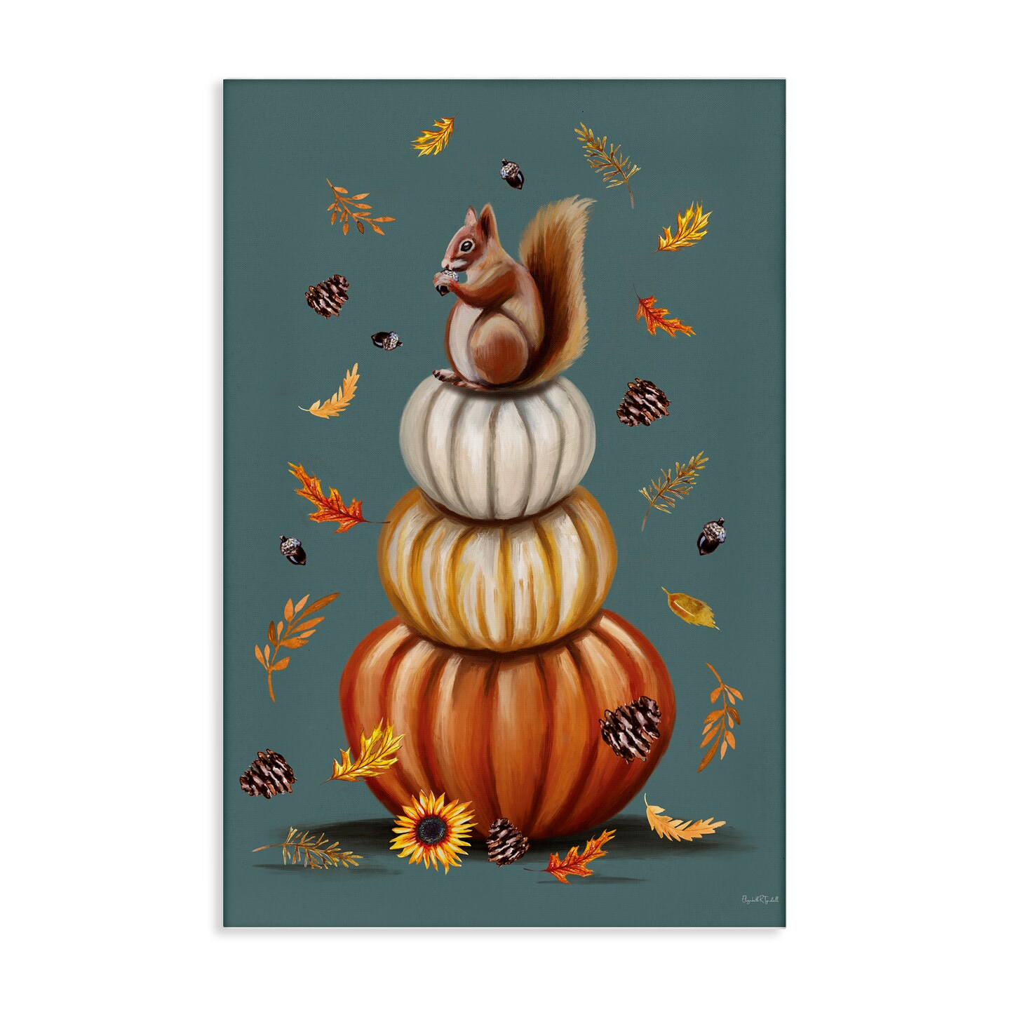 Stupell Industries Squirrel Atop Pumpkin Stack Canvas Design by Elizabeth Tyndall
