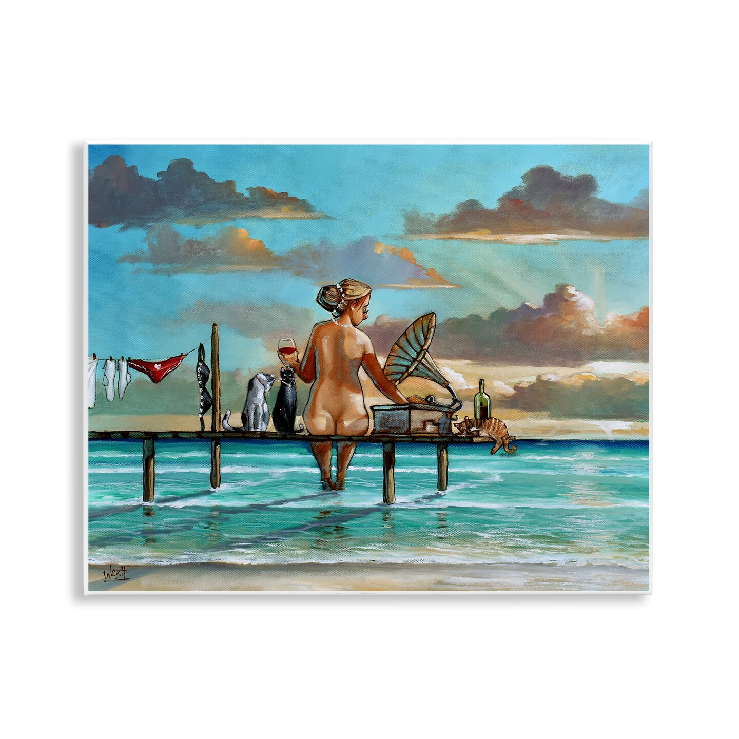 Stupell Industries Woman & Cats Beach Sunset Wall Plaque Design by Ronald West
