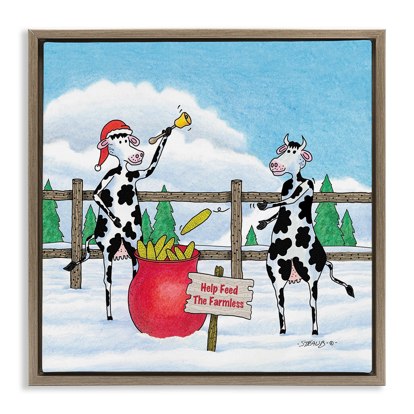 Stupell Industries Feed The Farmless Funny Cows Floating Frame Design by Roger Straub