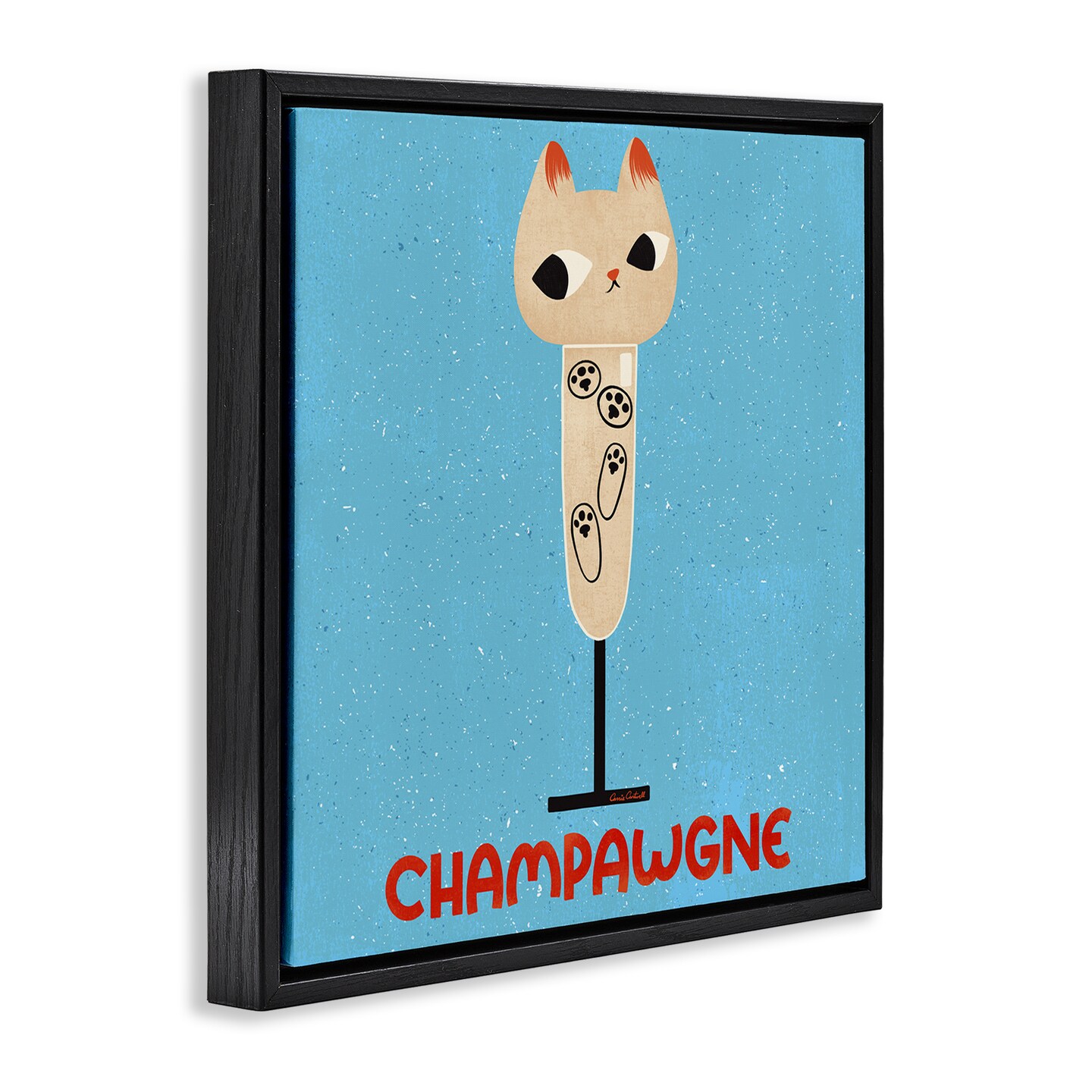 Stupell Industries Champawgne Feline Wine Floating Frame Design by Carrie Cantwell