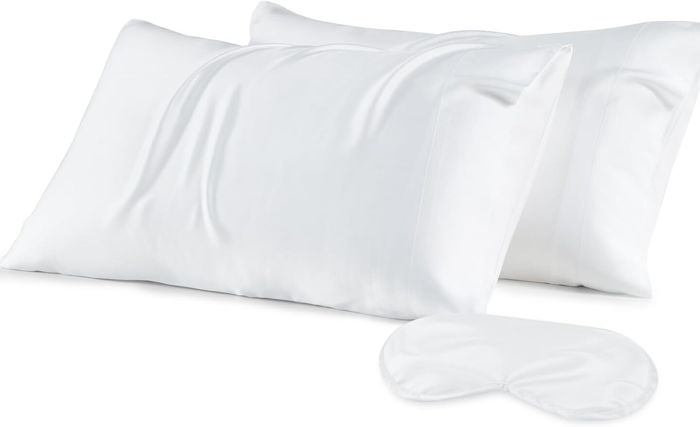 Pillow Cases Queen Size Set of 3, 100% Rayon Derived from Bamboo, Cooling Pillowcase, Soft &#x26; Breathable Pillow Covers with Envelope Closure, Eye mask (20x30 inches, White)