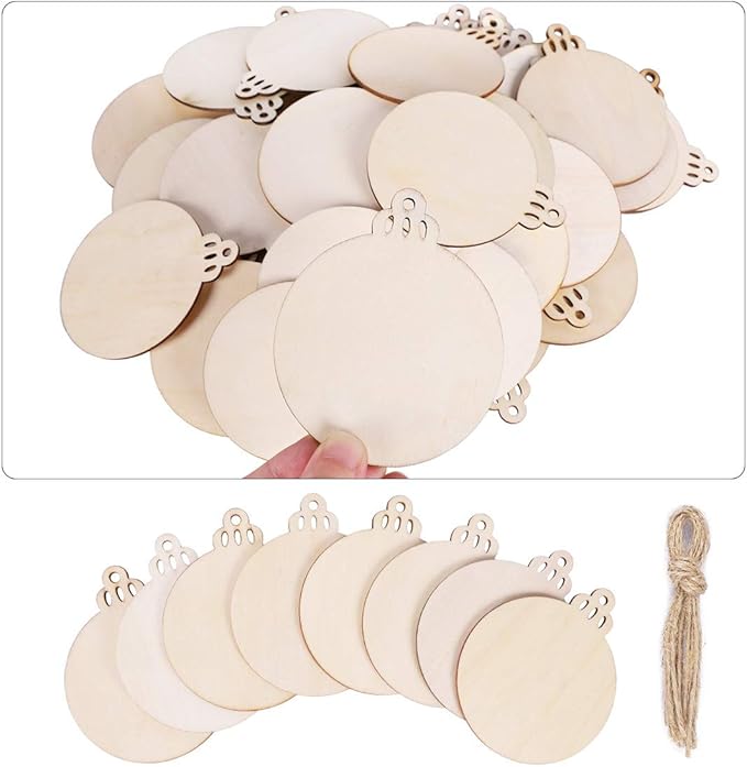 Christmas Ornaments Unfinished Predrilled Wood Slices Circles for Crafts Round Centerpieces Discs Holiday Hanging Decorations