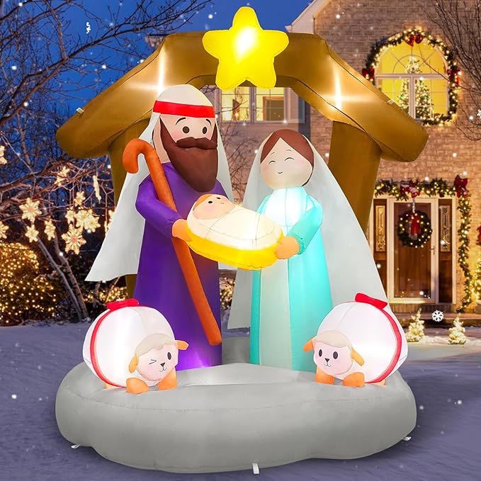 Scene Outdoor Decorations, Build-in LED Lights The Birth of Jesus Scene Blow Up Yard Decoration for Holiday Xmas Party Indoor Lawn Christmas Eve Decor