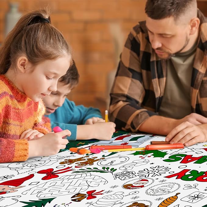 Christmas Crafts for Kids, 72 x 35 Inches Giant Christmas Coloring Tablecloth/Poster Decorations - Christmas Games/Activities for Family, Classroom, Xmas Holiday Christmas Party Favors for Kids&#xFF08;Game)