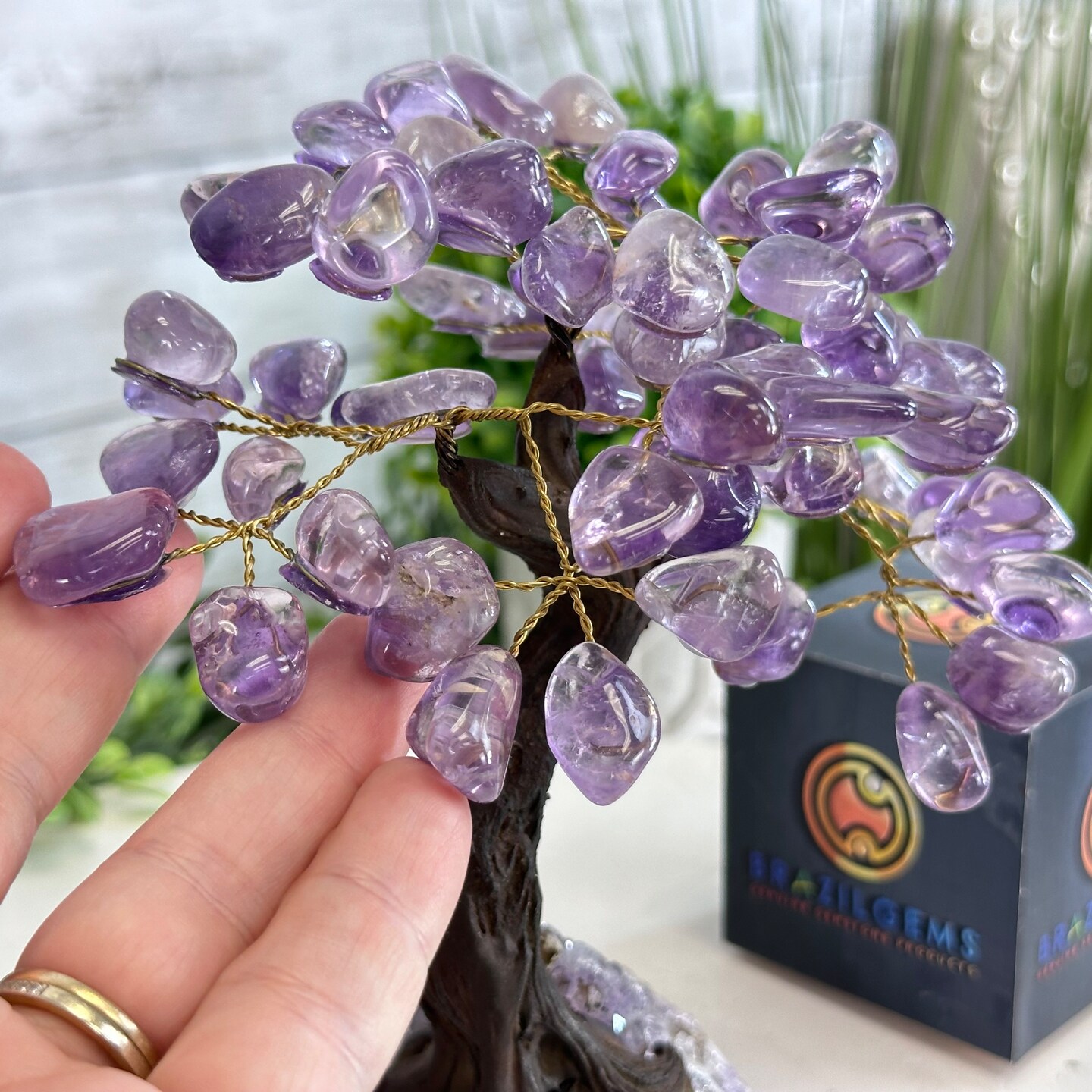 Amethyst 7 inches Tall Handmade Gemstone Tree on a Crystal base, 60 Gems 5402AMTH by Brazil Gems® - image7