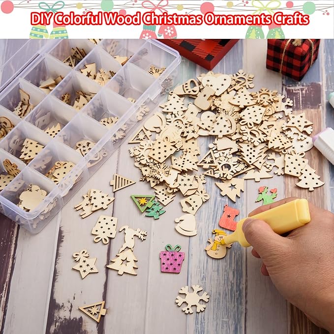 Christmas Ornaments DIY Wooden Christmas Ornaments Mini Blank Wood Slice Cutout Christmas Craft for Holiday Winter Xmas Tree Hanging Decoration DIY Craft,30 Styles