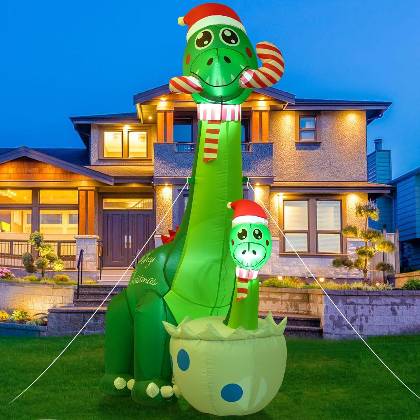 8 FT Christmas Inflatables Outdoor Decorations Inflatable Christmas Dinosaur and Dinosaur Baby with Build-in LEDs Blow up Holiday Decorations for Yard Garden Outdoor Indoor Decor