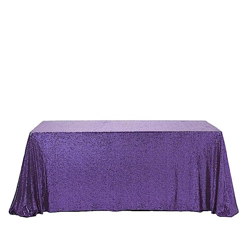 PURPLE Sequined 90x156" RECTANGLE TABLECLOTH Designer Wedding Party Catering
