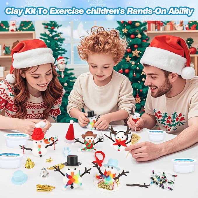 Snowman Clay Crafts 12 Pack Build a Snowman Christmas DIY Kit, Creative Kids Modeling Activities Making Clay, Christmas Stocking Stuffers Christmas Crafts Xmas Gift for Kids