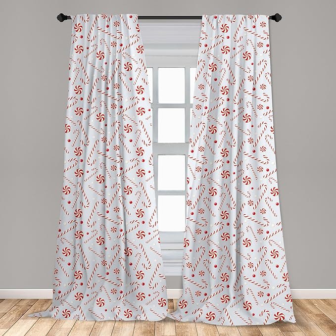 Candy Cane Window Curtains, Sugary Treats of New Year Celebrations Pattern of Holiday Food, Lightweight Decor 2-Panel Set with Rod Pocket, Pair of - 28&#x22; x 84&#x22;, Red White Coconut
