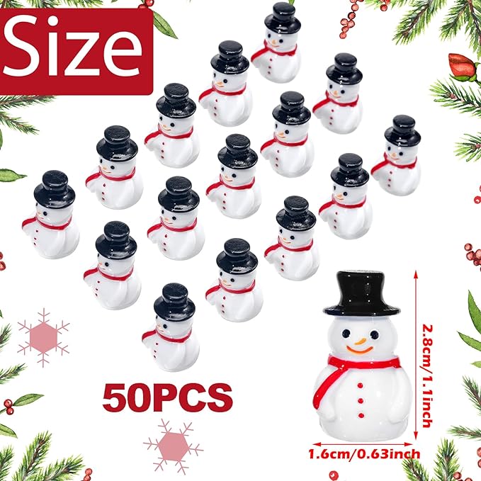 Tiny Resin Snowman Decoration with Hat Xmas Micro Landscape Ornament Garden Accessories Mini Winter Ornaments for Crafts DIY Xmas Party (50 Pcs)
