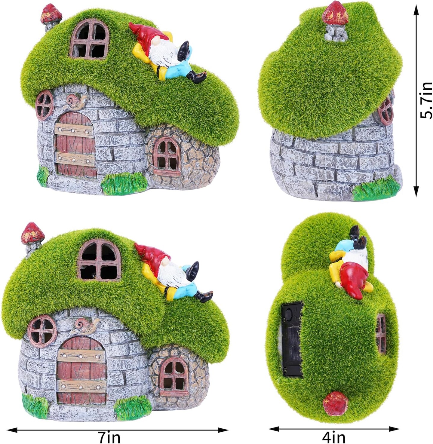 House Garden Statues with Solar Lights, LED Cute Flocked Fairy House with Gnomes Garden Figurine, Outdoor Patio Yard Lawn Decorations Gift