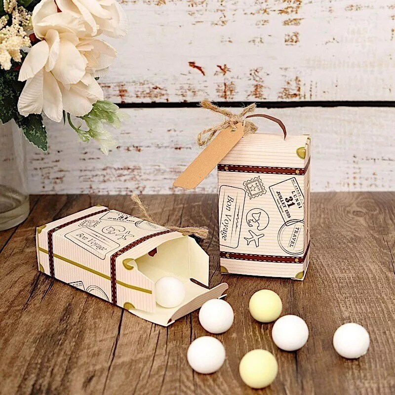 24 Light Brown Mini Suitcase Design Favor Boxes with Tags Party Events Supplies