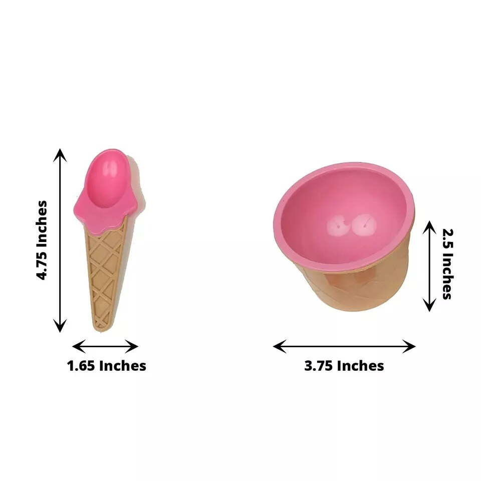 6 Assorted Reusable Plastic Dessert Cups Ice Cream Bowls Spoons Set Party Events