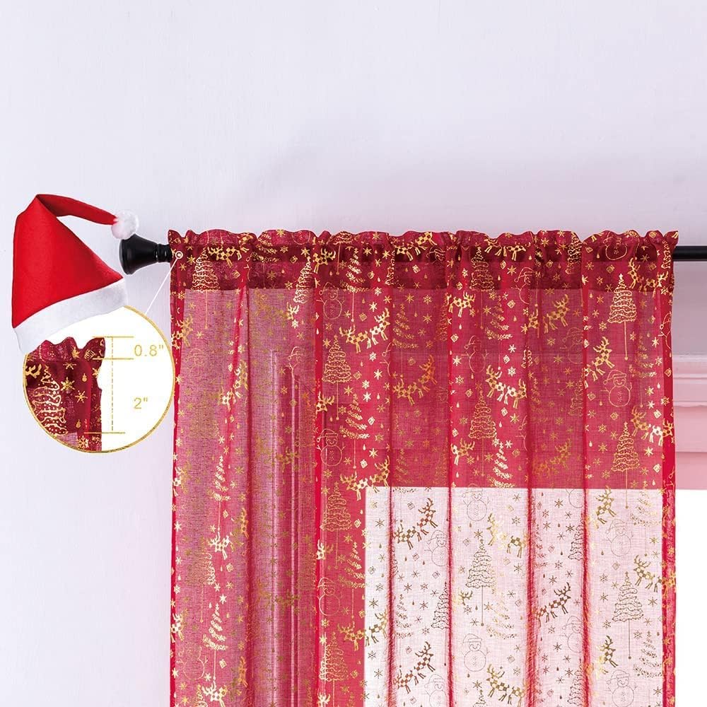Christmas Kitchen Curtains 36 Inch Length Sets of 2,Christmas Bathroom Curtains Window,Cafe Curtains for Xmas Decorations Holiday Decor,Red