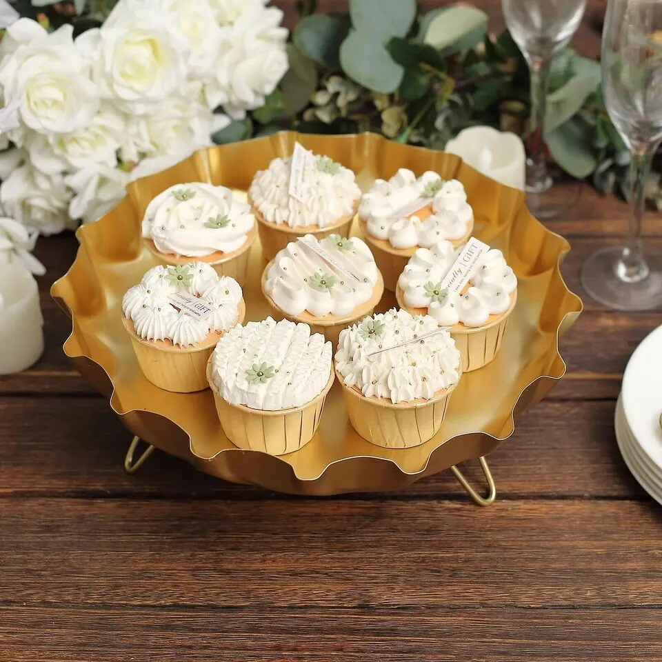 12&#x22; Metal Gold Round Crown Cap Dessert Display Stand Cake Serving Tray Party