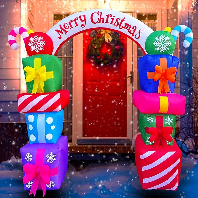 Boxes Arch Archway with Candy Merry Christmas Decoration Blow Up LED Lighted for Xmas Lawn Yard Garden Home Indoor Outdoor