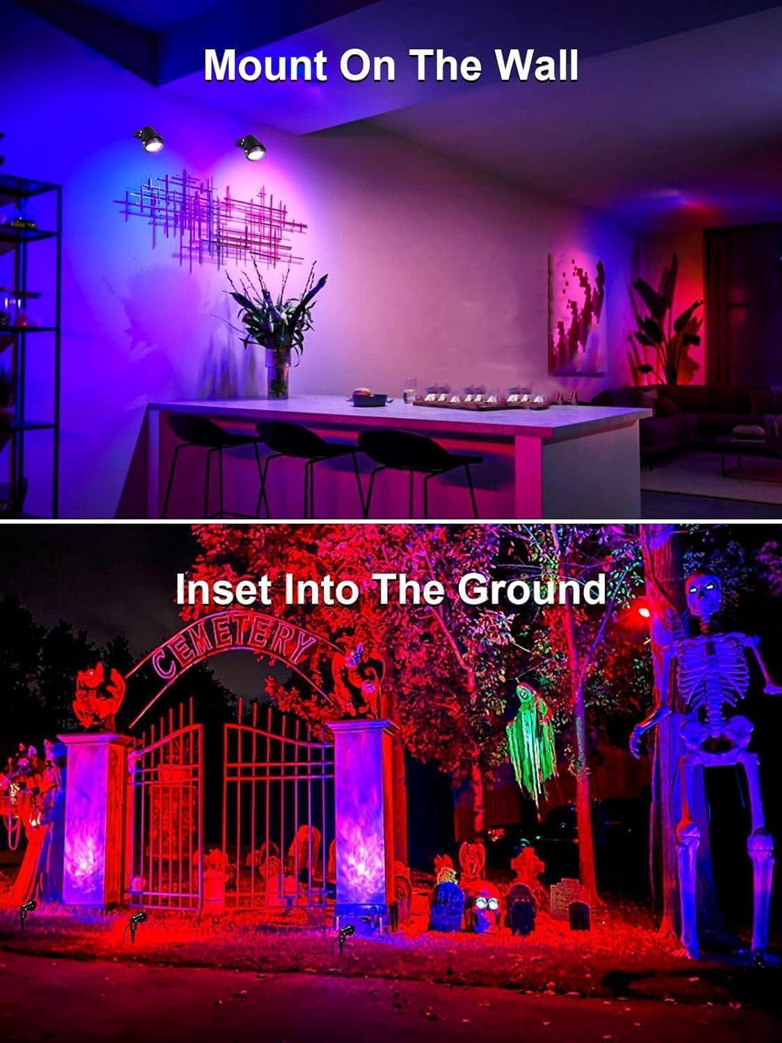 RGBW Christmas Spotlights Outdoor LED Spot Lights for Yard, 10W Color Changing Landscape Lighting 120V Waterproof Spotlight with Plug &#x26; Remote for House Garden Path Tree Decoration(6Pack)