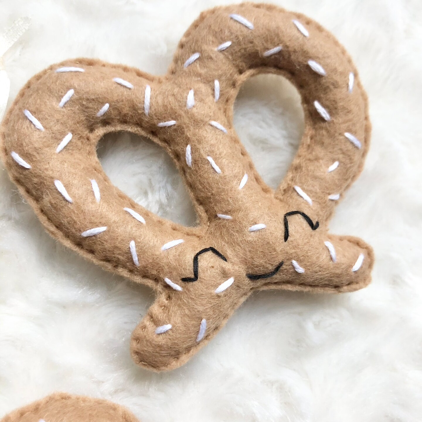 Pretzel Ornament, Keychain or Toy- Handsewn, Felt, Colorful, Happy