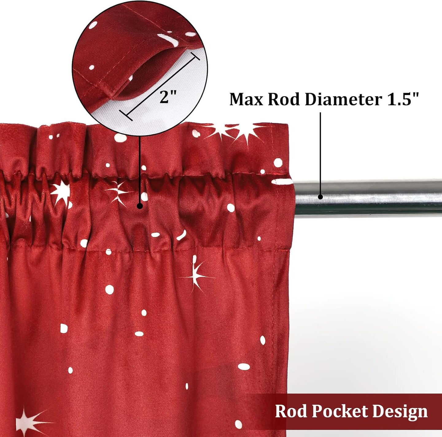 Red Kitchen Christmas Curtains, Velvet Curtain Set for Kitchen Windows, Floral Snowflake Decoration Cafe Curtains, Thermal Insulated Room Darkening Short Curtain (26" W x 36" L, Set of 2