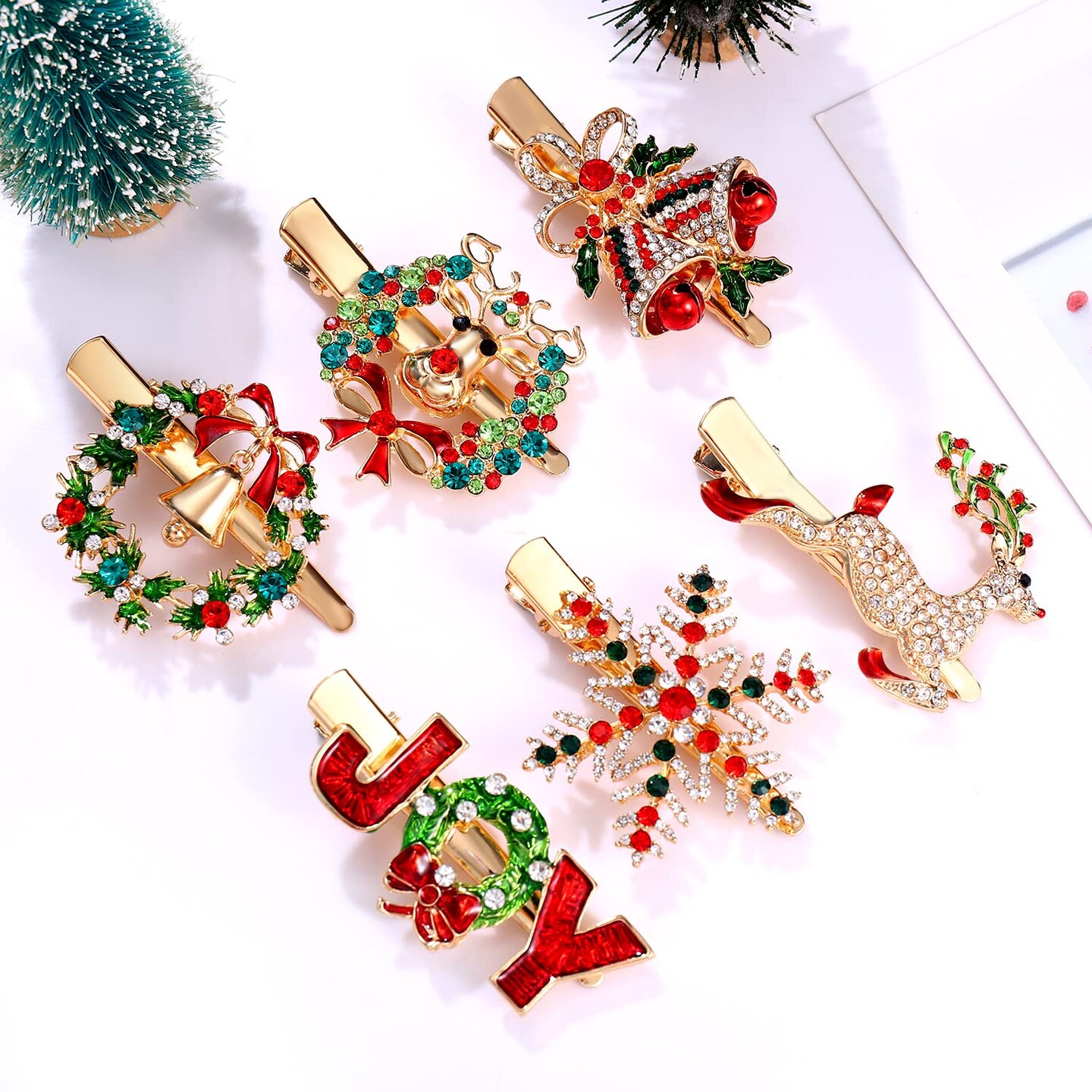 6PCS Christmas Hair Clips for Women Xmas Snowflake Wreath Reindeer Bell Hairpins Rhinestone Holiday Hair Barrettes Festive Costume Hair Accessory Gifts (6PCS Xmas Hair Clip)