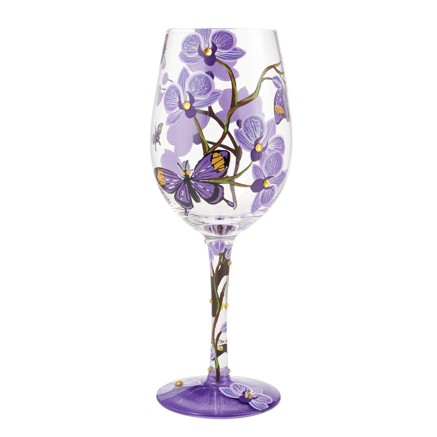 Lolita Butterfly Jubilee Hand Painted Wine Glass 9in H