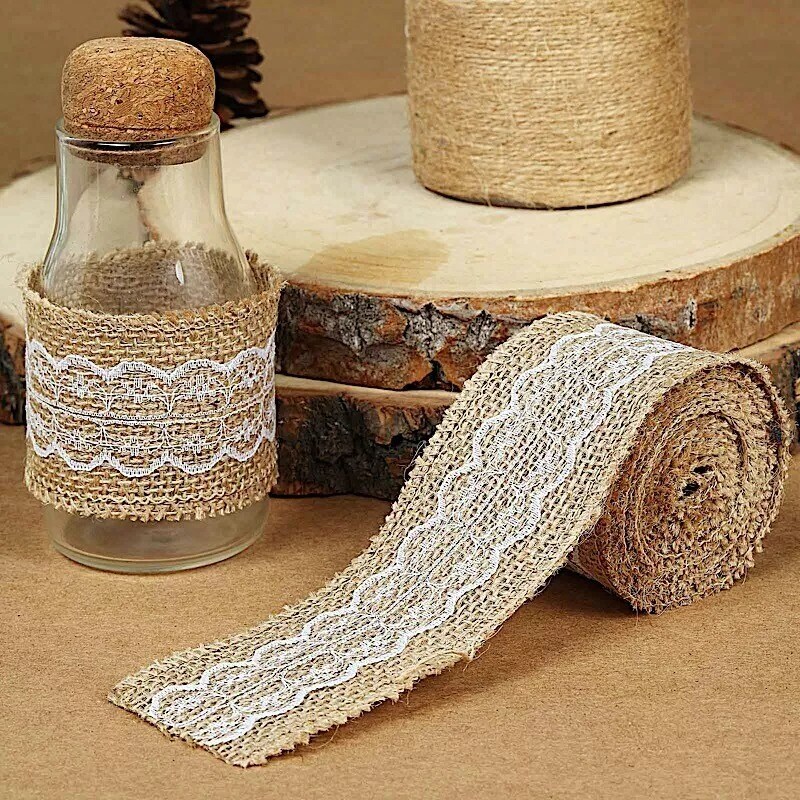 16 ft Natural White Burlap Ribbon Lace Gifts Party Decorations Wedding Supplies