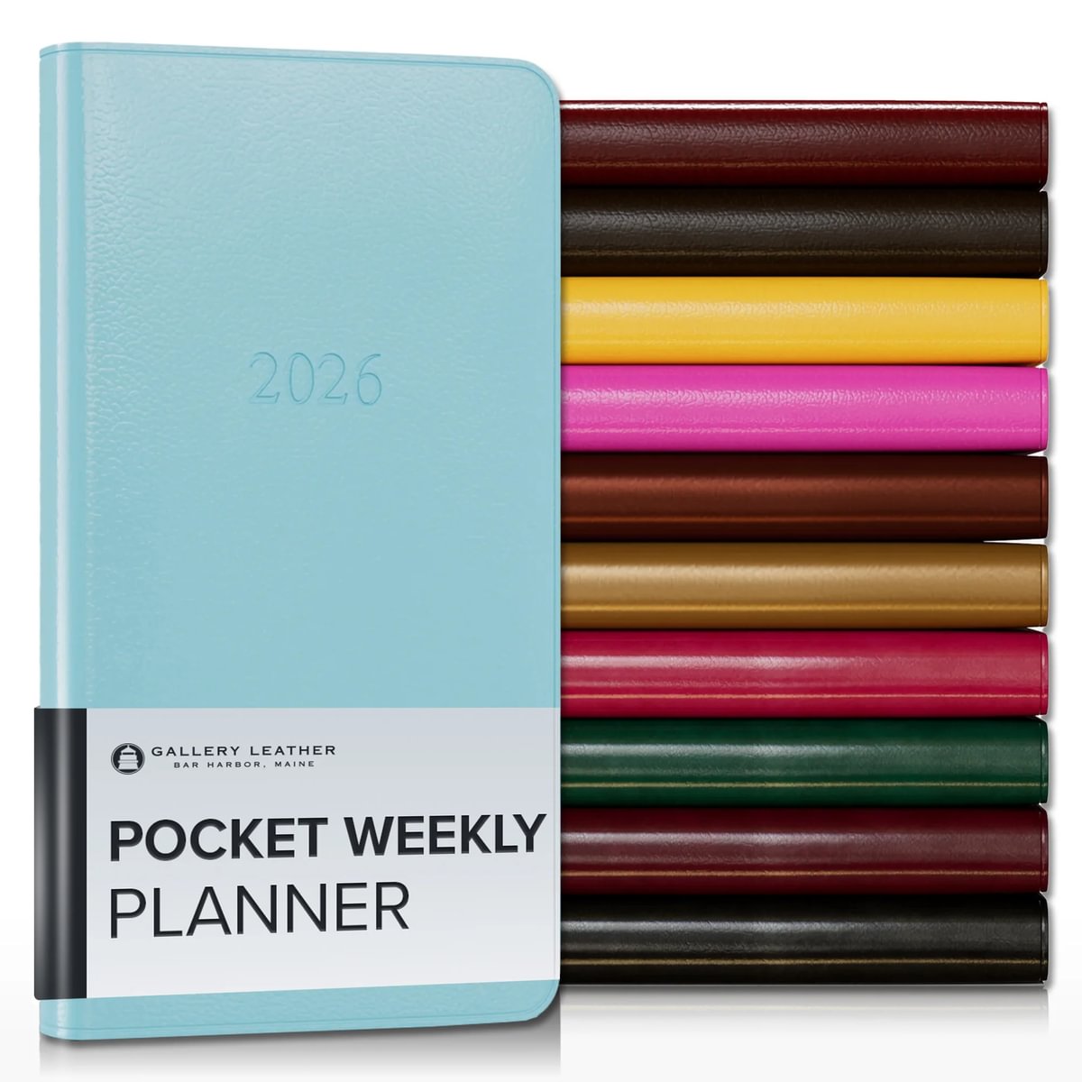 Gallery Leather Pocket Weekly and Monthly Planner 2026, Elegantly Bound Calendar Planner and Notebook with Stylish Gold-Gilded Page Edges, 12 Months - 6 x 3.25 "