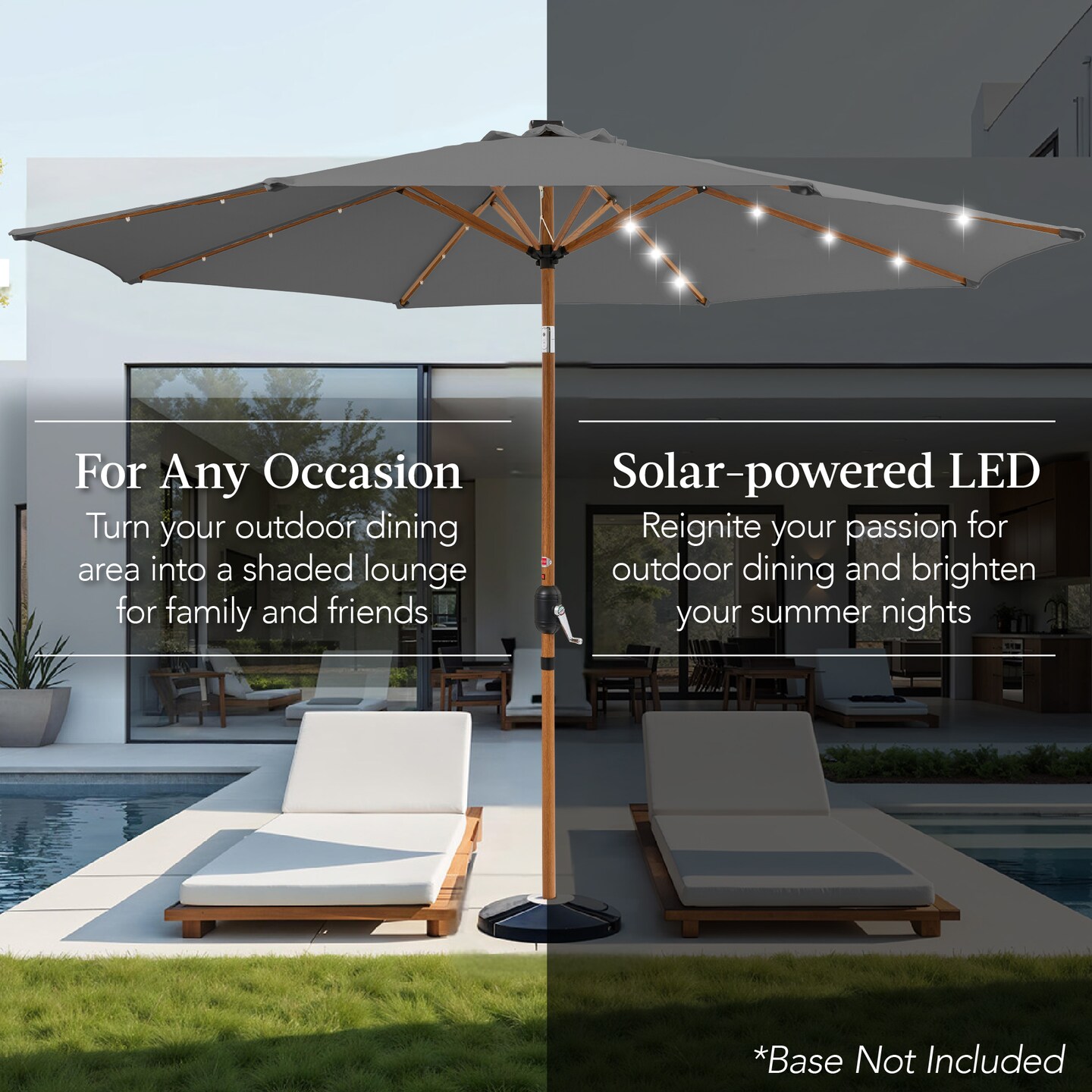 Best Choice Products 10ft Solar LED Lighted Outdoor Woodgrain Pattern Steel Market Patio Umbrella