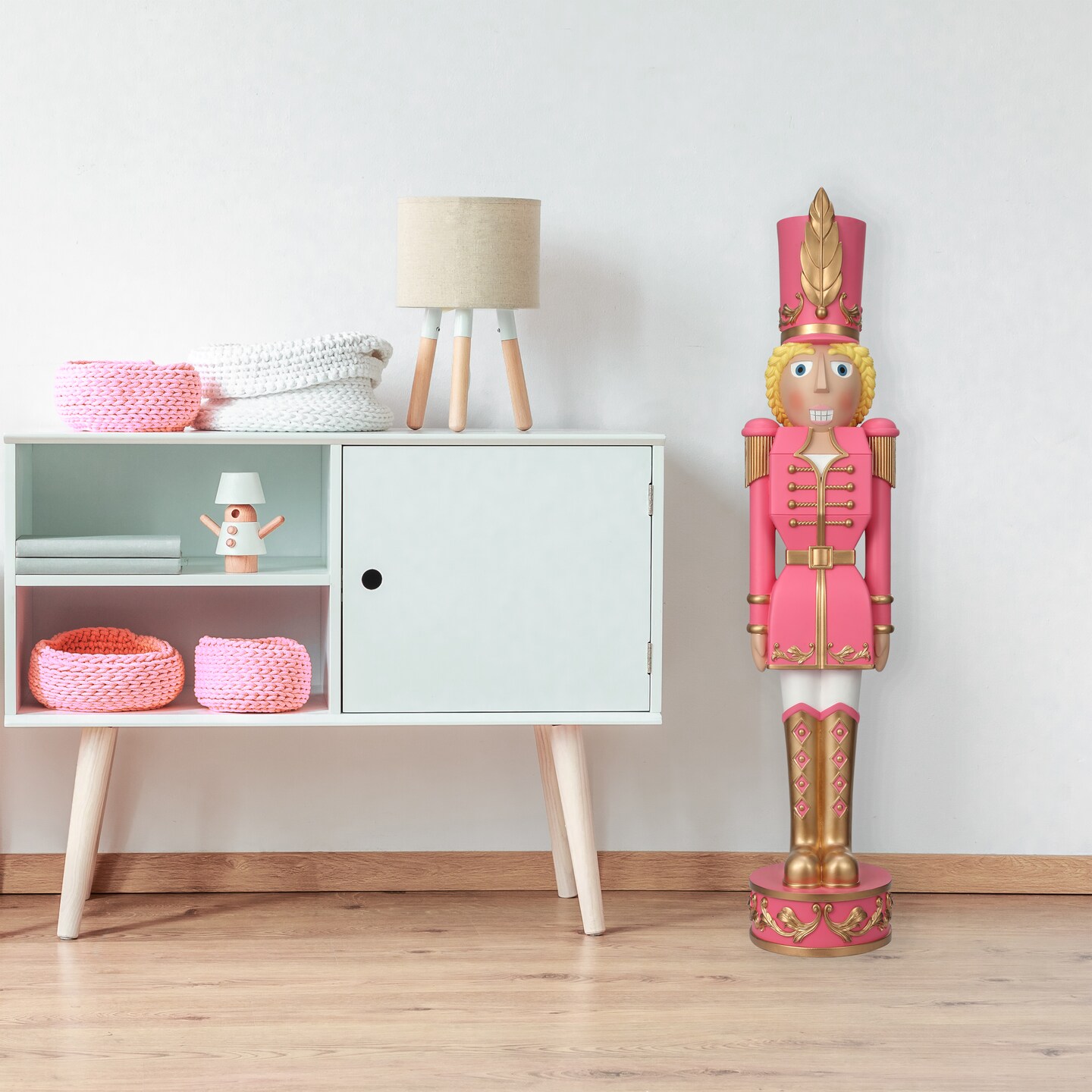 Haute Decor 37-INCH Tall Decorative Christmas Female Nutcracker - Pink/Gold - Solid Resin Construction Large Christmas Nutcracker