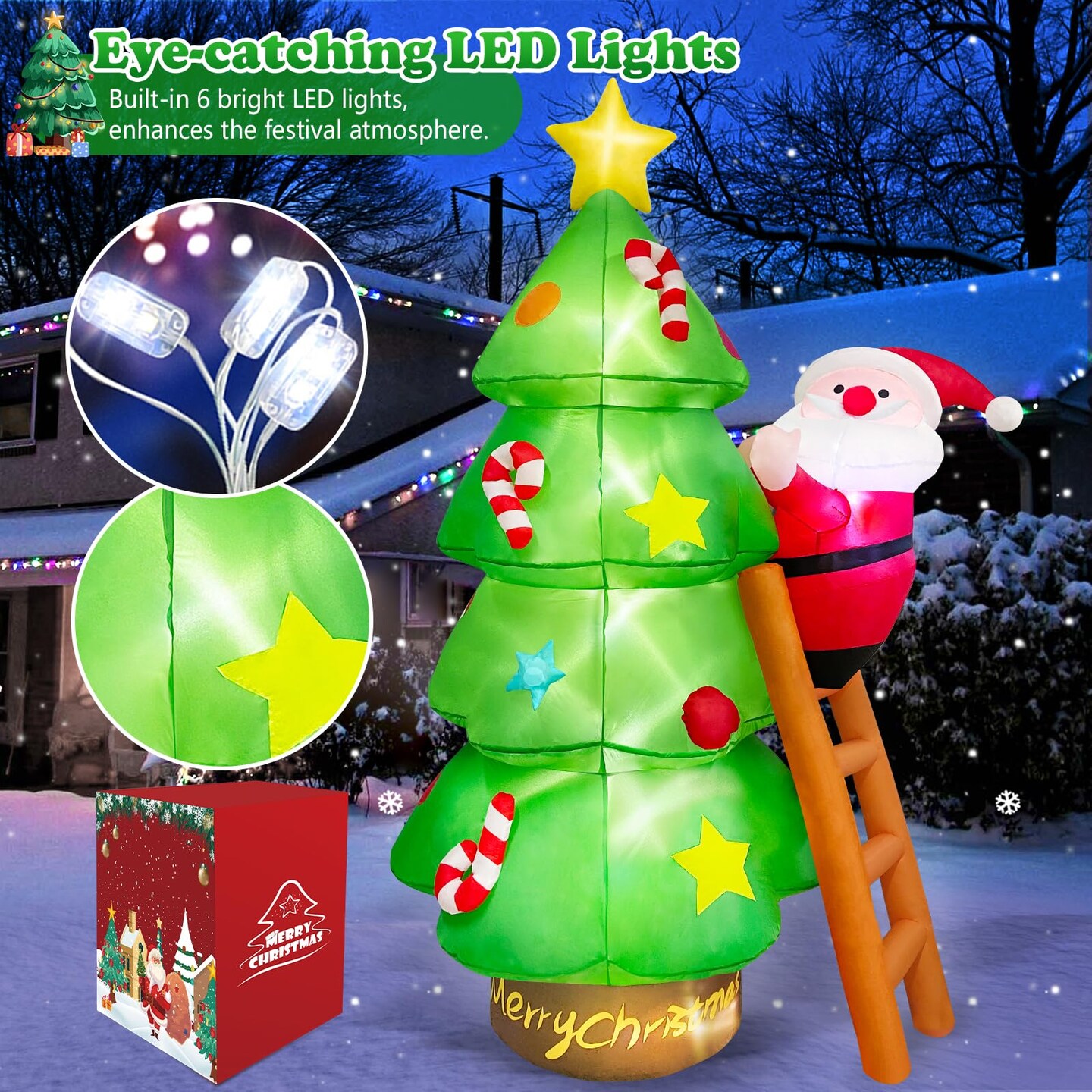 7 FT Christmas Inflatable Tree with Santa Claus Outdoor Decorations, Christmas Inflatables Tree Blow Up Yard Decoration Build-in LEDs Lighted D&#xE9;cor for Xmas Holiday Outside Garden Lawn Patio
