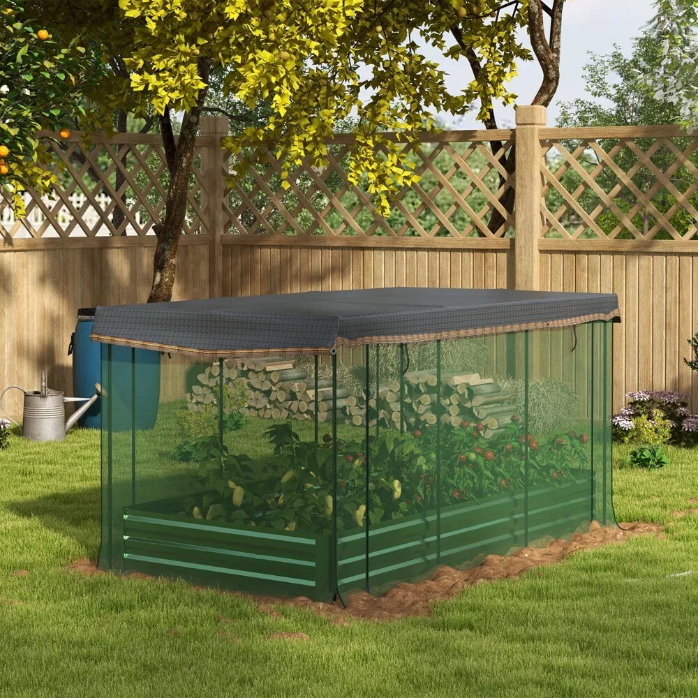 Galvanized Steel Raised Garden Bed with Crop Cage &#x26; Shade Cloth