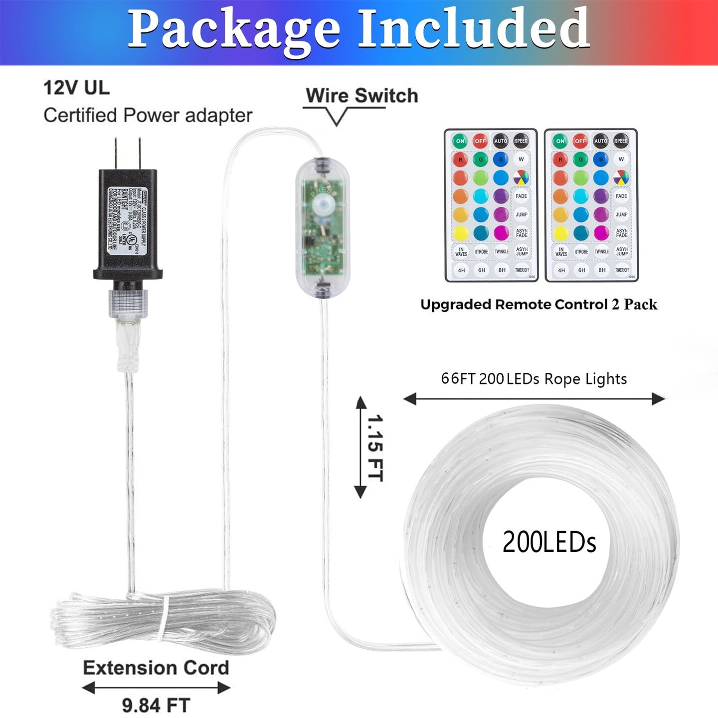 66 ft 200 LED Rope Lights Outdoor, Waterproof 16 Colors Changing String Lights Plug in with Remote Control Indoor Twinkle Fairy Lights for Bedroom Garden Party Halloween Christmas Decorations