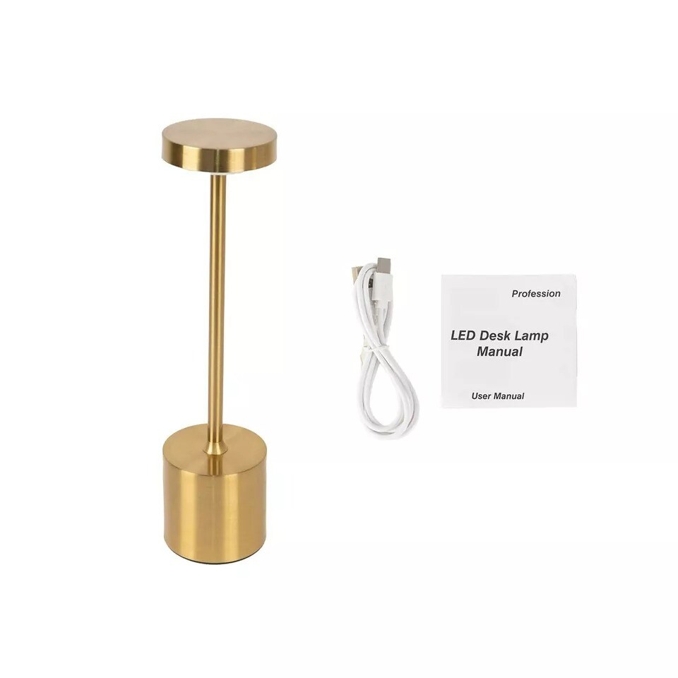 Gold Metal Rechargeable Cordless Table Lamp with Touch Control Decorations