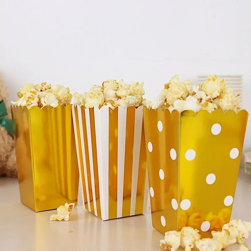 36 White Gold 5" Cardboard Popcorn Style Party Favor Boxes Events Decorations