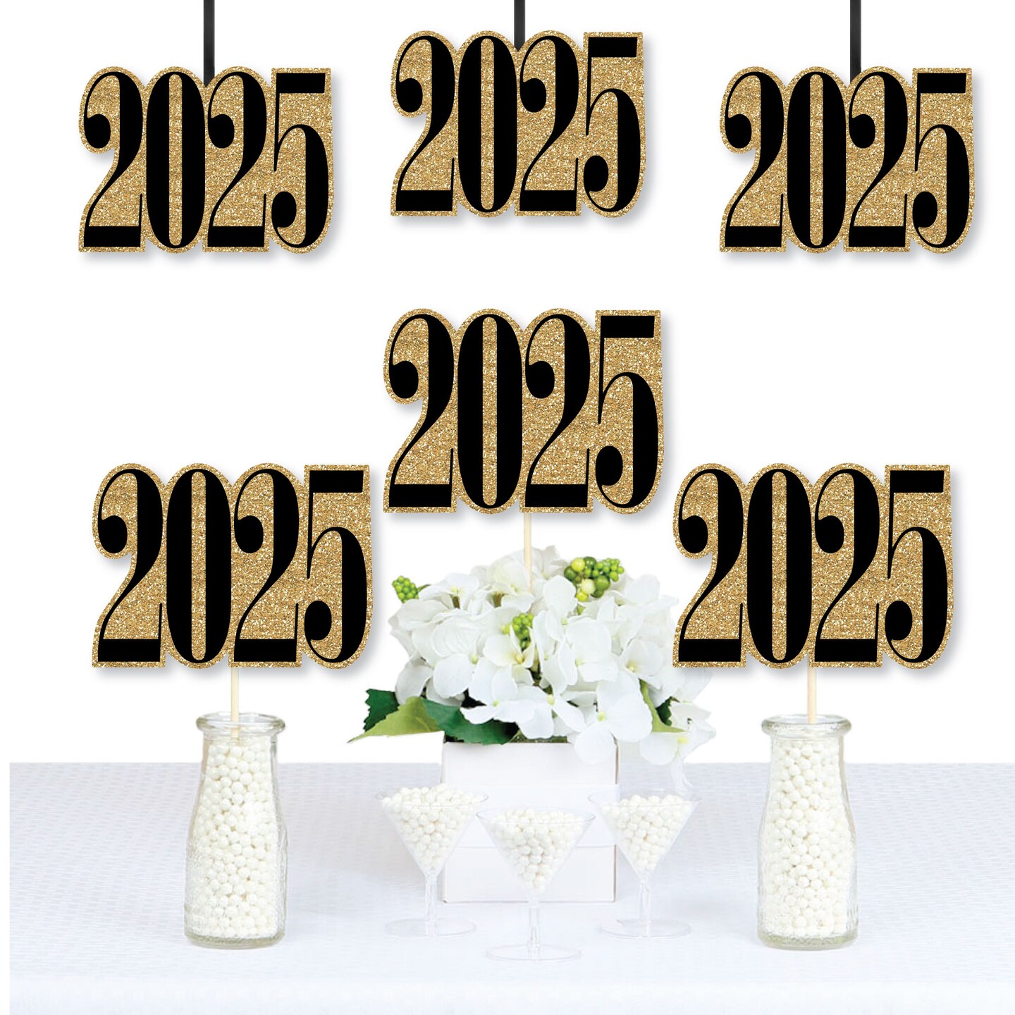 Big Dot of Happiness Gold New Year&#x27;s Eve - 2025 Decorations DIY Party Essentials - Set of 20