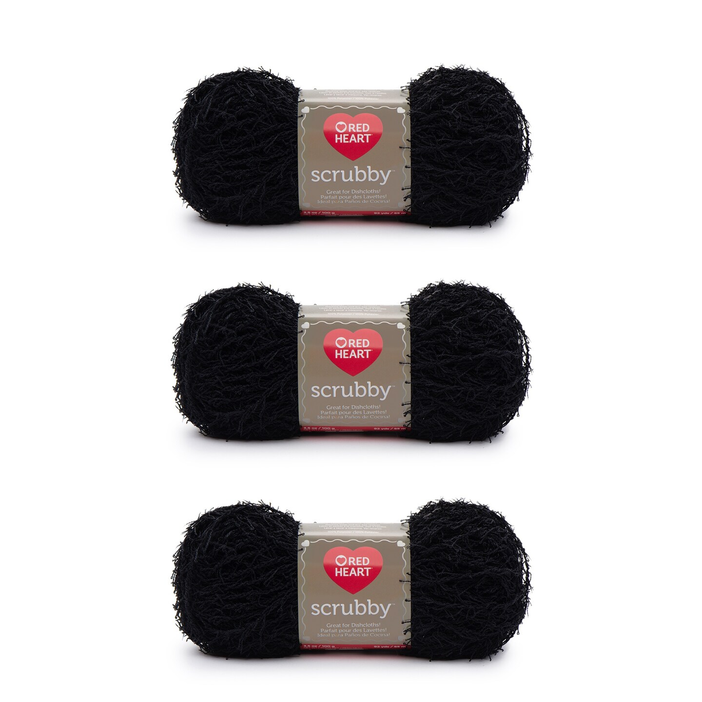 Red Heart Scrubby Black Yarn - 3 Pack of 100g/3.5oz - Polyester - 4 Medium (Worsted) - 92 Yards - Knitting/Crochet