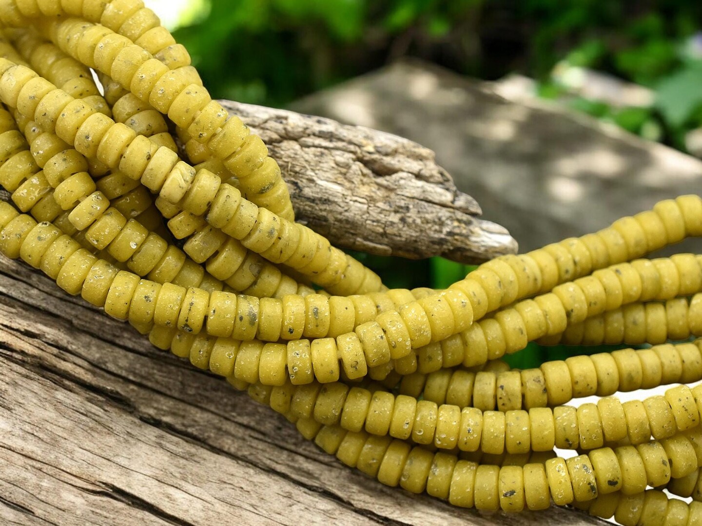 6x3mm Aged Citron Yellow Java Glass Heishi Beads (20&#x22; Strand) - Indonesian Glass