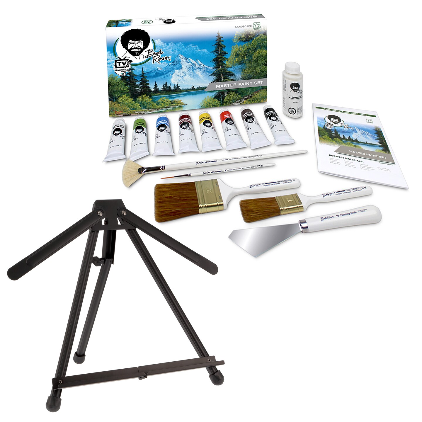 Bob Ross Master Artist Oil Paint Set Bundle with Aluminum Table Easel (2 Items)