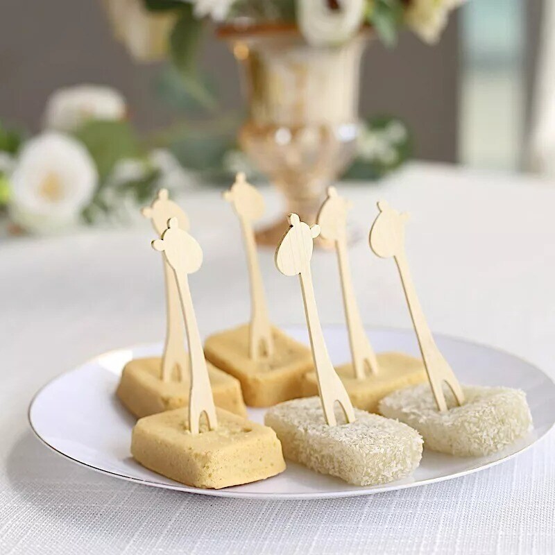 100 Natural Sustainable Bamboo Mini Forks Giraffe Cocktail Picks Party Events