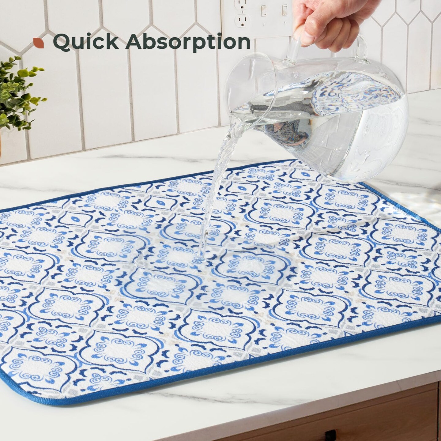 Printed Dish Drying Mats for Kitchen Counter 2 Pack Absorbent Reversible Drying Mats Microfiber Kitchen Countertop Protector Dishes Drying Pad Extra Large 18"x16" Dish Mat